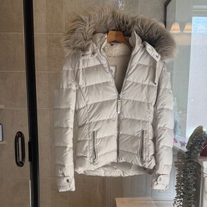 Zara Cream Puffer Jacket with Fur Trim